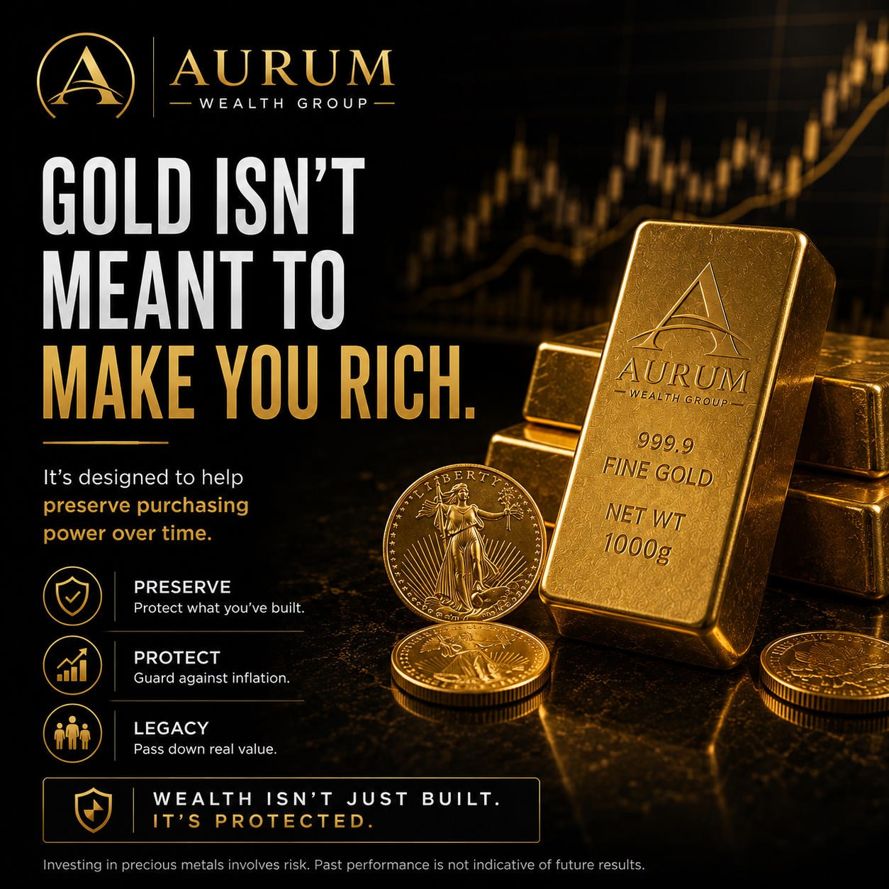 Editorial graphic: gold is intended for preservation, protection, and legacy